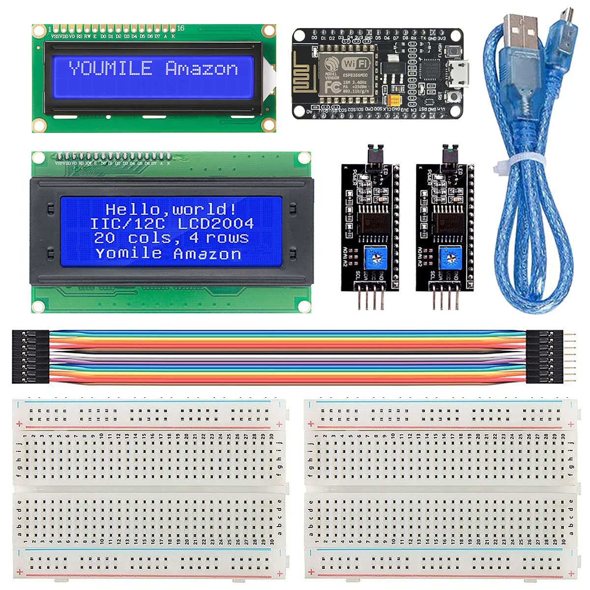 Youmile Youtube Subscriber Count DIY Kit with WiFi Development Board for NodeMCU, I2C Module 2004 LCD Display, I2C Module 1602 LCD Display, 400 Point Breadboard, Micro USB Cable