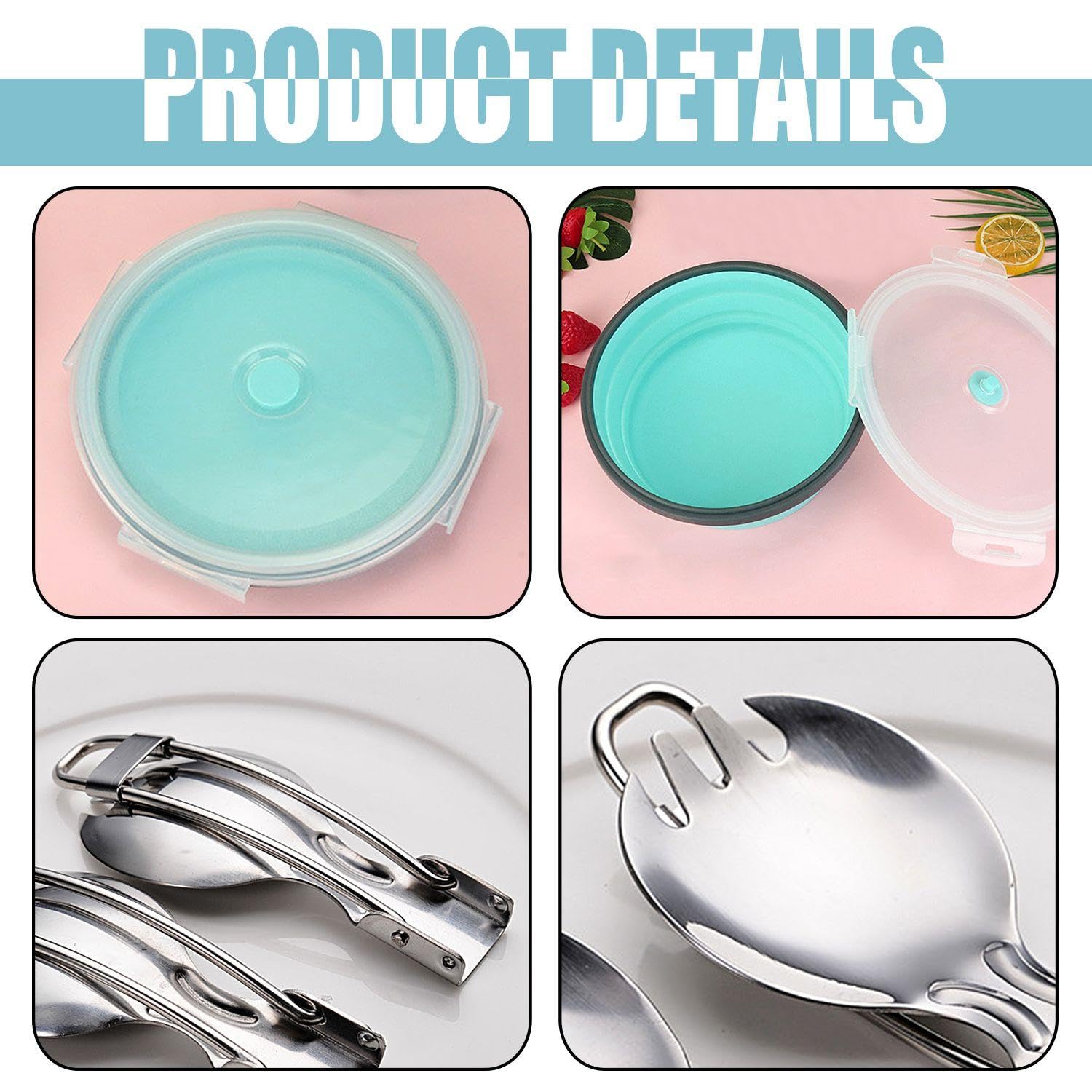 Ciotola Pieghevole Da 1 Pezzo, 1200 Ml, Silicone Riutilizzabile, Ciotola Campeggio Coperchio, Portatile Pranzo Rotonda, Stoviglie Pratiche