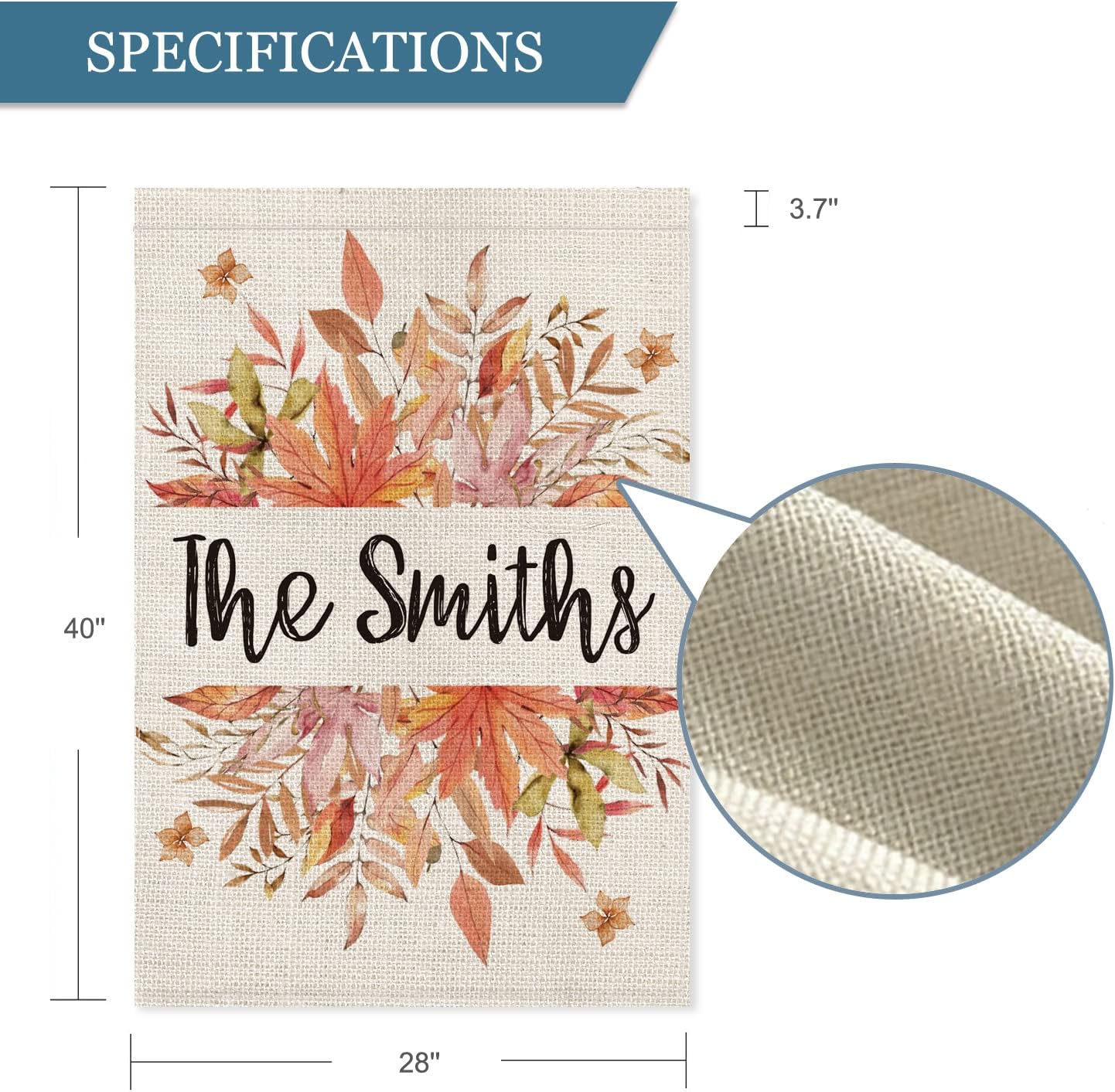 Smile Personalized Leaf Fall House Flag, Custom Initial Monogram Family Last Name and Established Year, Double Sided 28 x 40 Inch Rustic Farmhouse Burlap Yard Outdoor Decoration