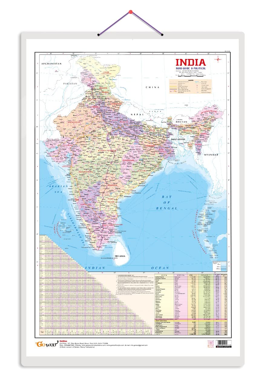Indian Road Guide & Political Map Charts with Big font and Dust resistant Lamination | 300 GSM Recyclable Charts