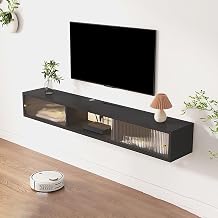 Floating TV Stand Wall Mounted,Media Console Entertainment Center with Storage Space,Hanging TV Cabinet Narrow Media Center with Rainbow Glass,Floating Entertainment Center TV Cabinet, for Living Room