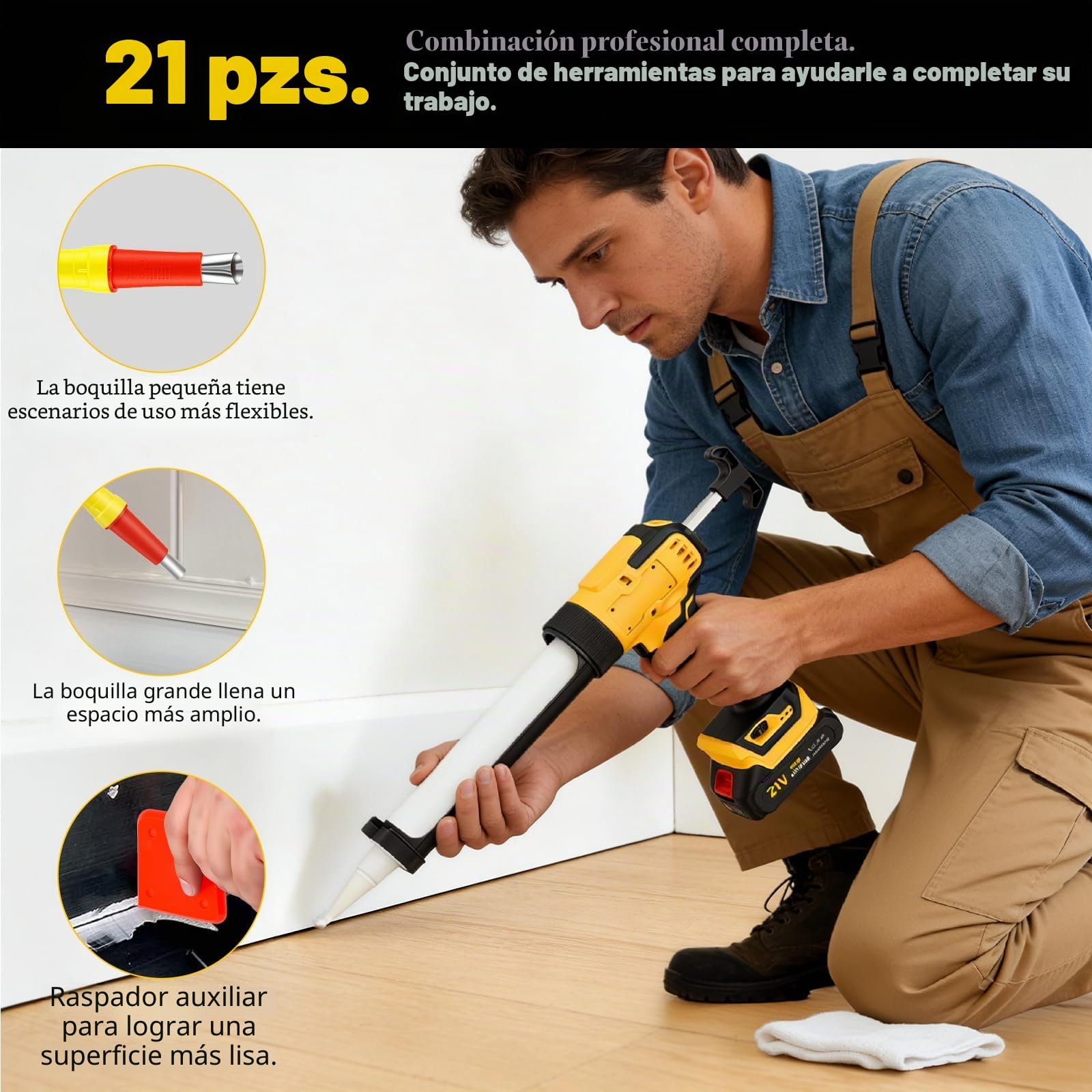 Pistola Silicona Eléctrica, Inalámbrica Pistola de Cartuchos de batería con 2 x 2000 mAh, 6 velocidades, luz LED, Kit de boquillas para calafatear, Pantalla LCD para Cartuchos de 300 ml
