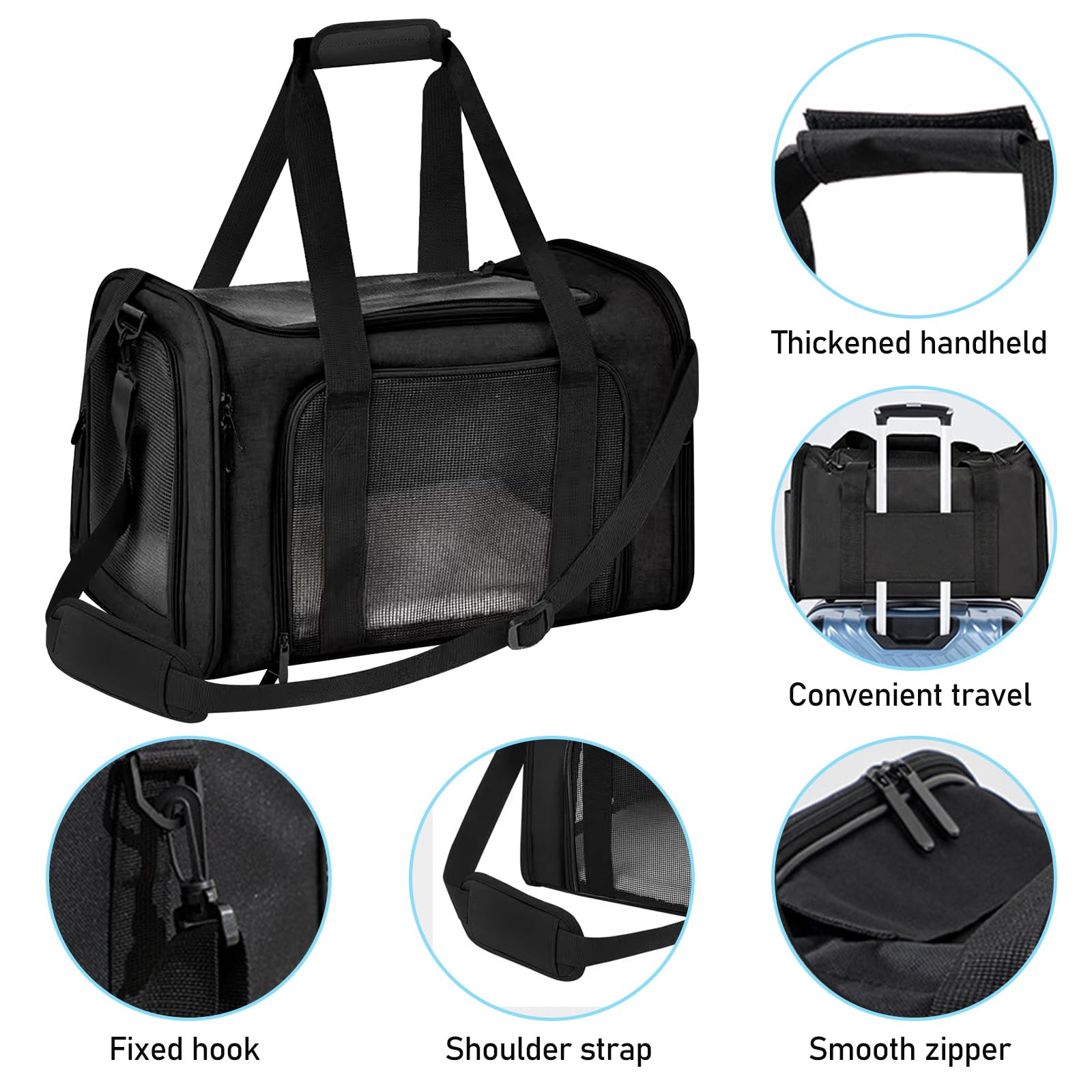 BYZESTY Transportbox Katze Hund Katzentransportbox Hundebox Faltbar Hundetransportbox Katzen Transportboxen Hundetasche Katzenbox Katzentransporttasche Inkl. Hundenapf, 42 x 27 x 28 cm (Schwarz 2)