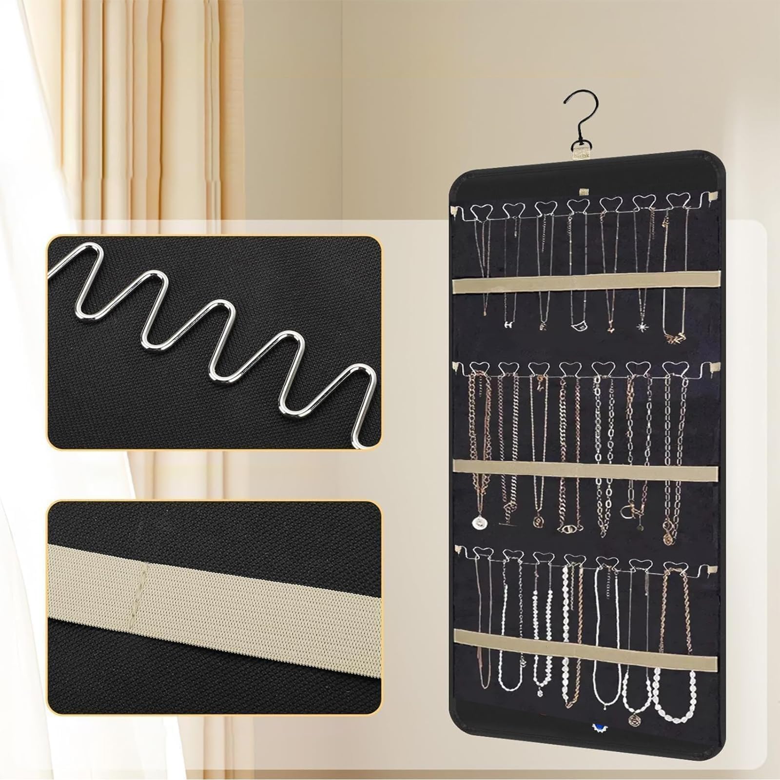 Porta Gioielli da Appendere, Porta Orecchini da Parete, Jewelry Storage Display Stand, Organizzatore di Gioielli da Appendere, Design bifacciale, Per Orecchini, Collana, Anello, Bracciale
