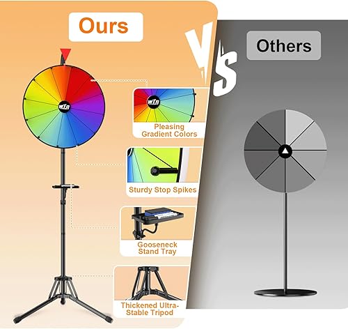 Miniatura 6 de Rueda de premio de 16 pulgadas - Rueda giratoria con trípode plegable soporte de piso de altura ajustable rueda de rifa de 12 ranuras de color con 2