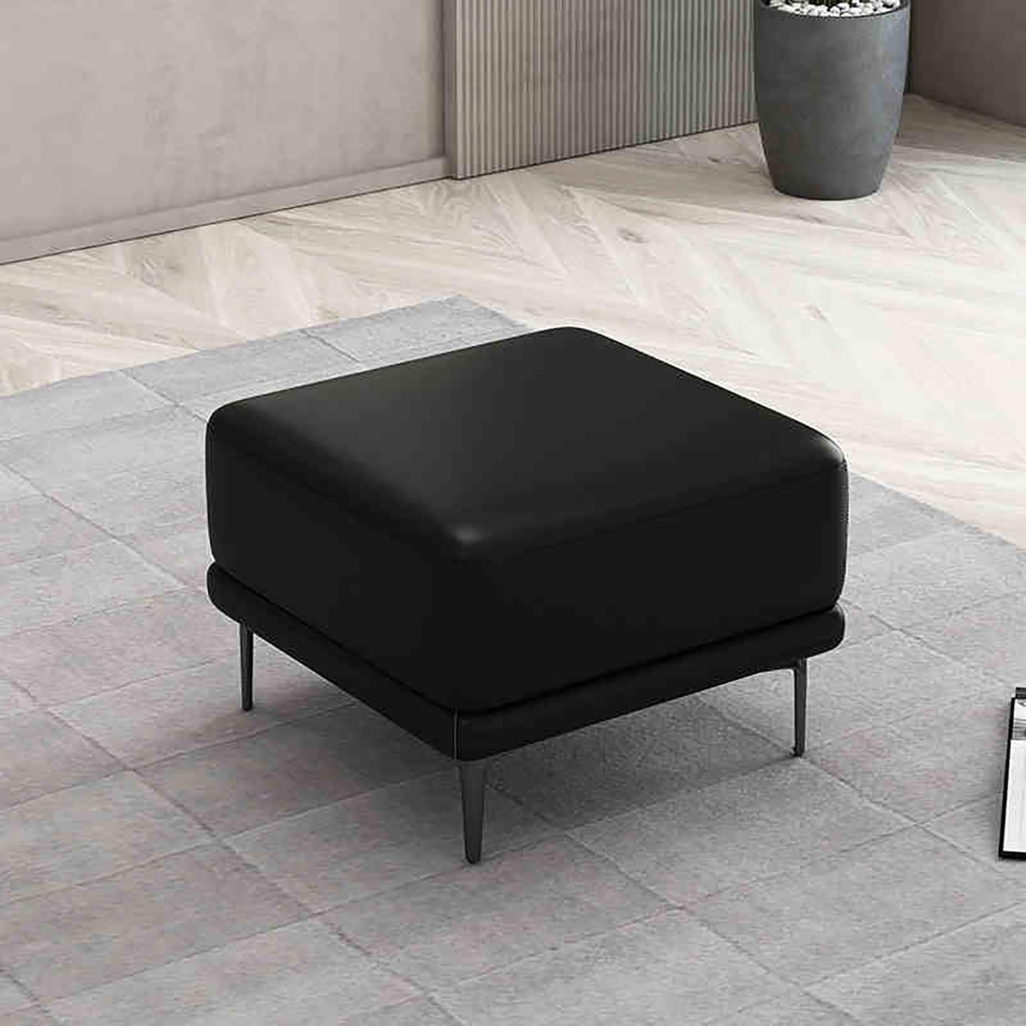 LMMIAOZ Leather Foot Rest for Living Room Oversized Square Pouffe Footstool Shoe Change Bench with Storage Black (40x40x42cm)