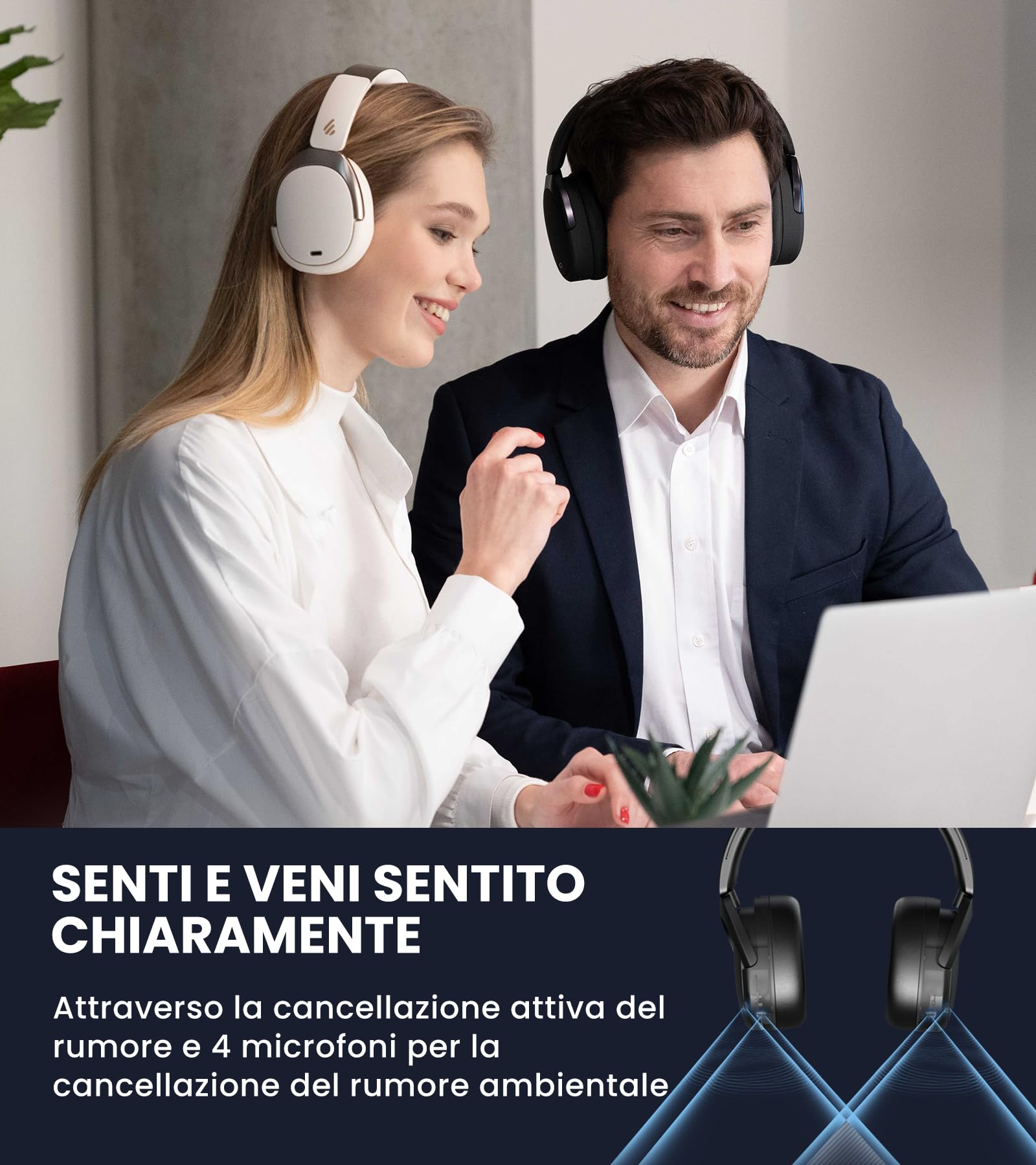 Edifier WH950NB Hybrid Active Noise Cancelling Cuffie -LDAC Codec con audio Hi-Res e Custom EQ tramite app dopo 55H Playtime con cuffie pieghevoli wireless Over-Ear Bluetooth V5.3 – Nero - Vista 4