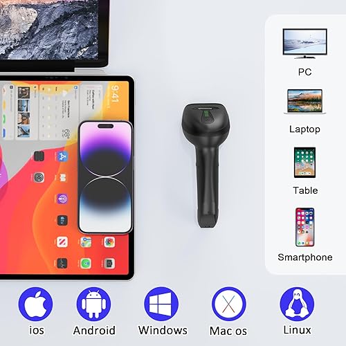 Miniatura 3 de Escáner de código de barras Bluetooth versátil 3 en 1 (2.4 GHz Bluetooth6.0 inalámbrico+USB 2.0 con cable) Lector de código de barras láser symcode