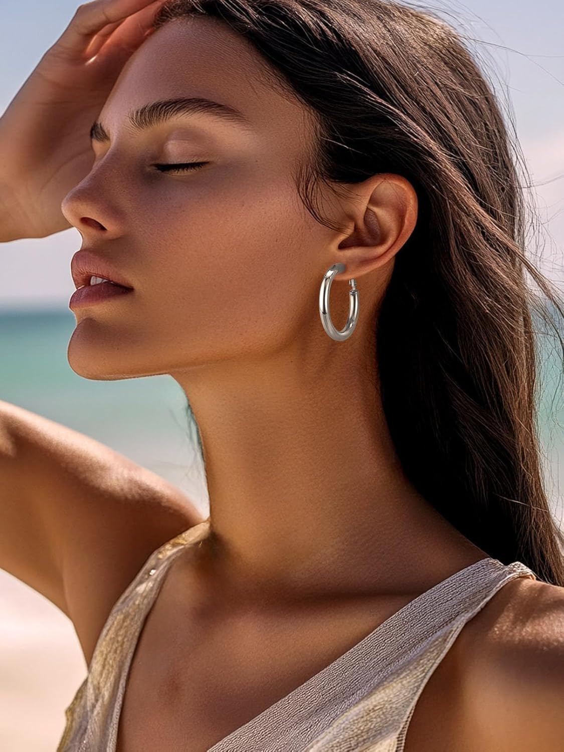 FaithHeart Chunky Hoop Earrings for Women, Silver/Black/14K Gold Plated Stainless Steel Earrings 5mm Thick Hollow Tube Hoops Hypoallergenic Lightweight Earring 20/30/40/50/60/70/80mm - Image 8