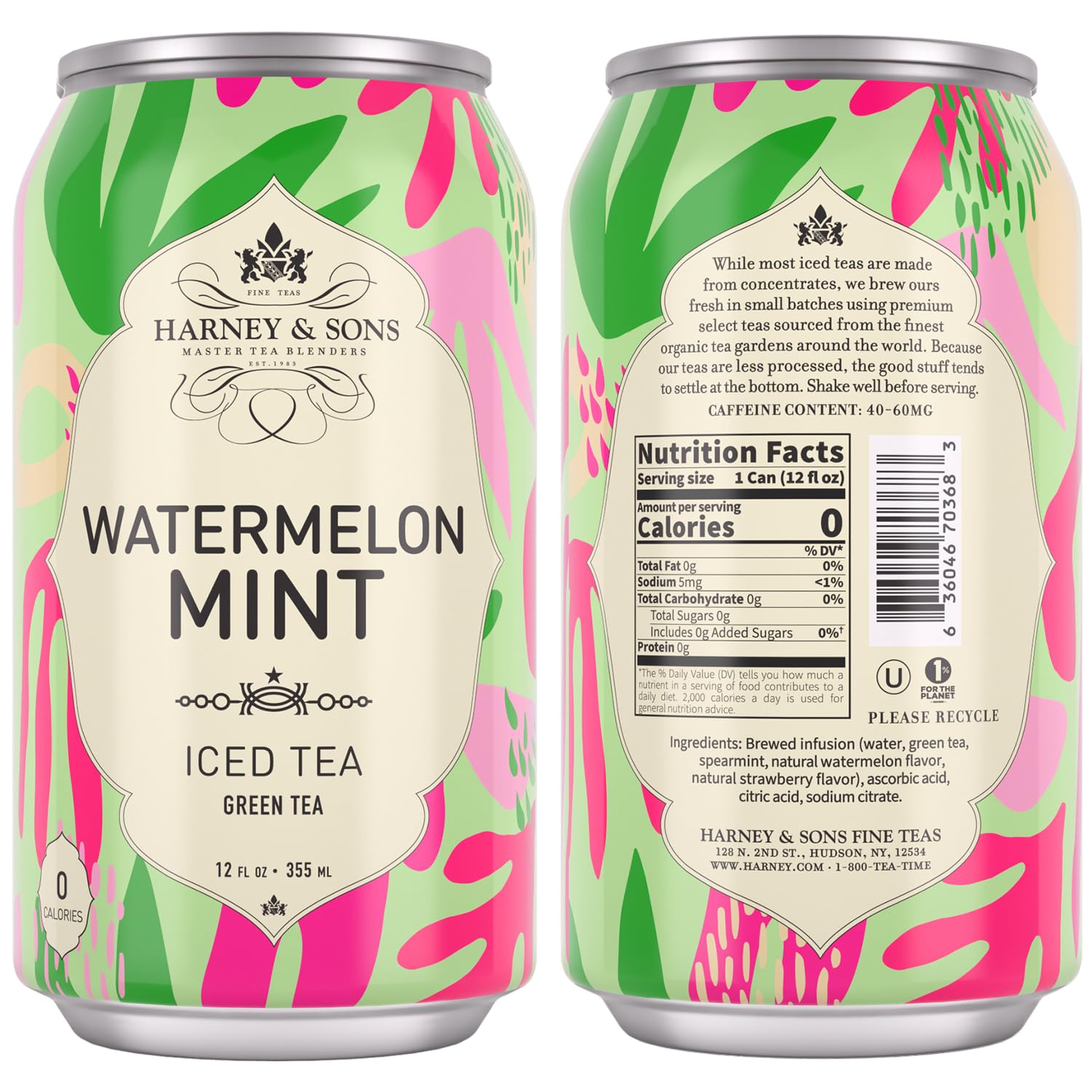 Harney & Sons Watermelon Mint Green Iced Tea, 12 oz can (Pack of 12) - Image 3