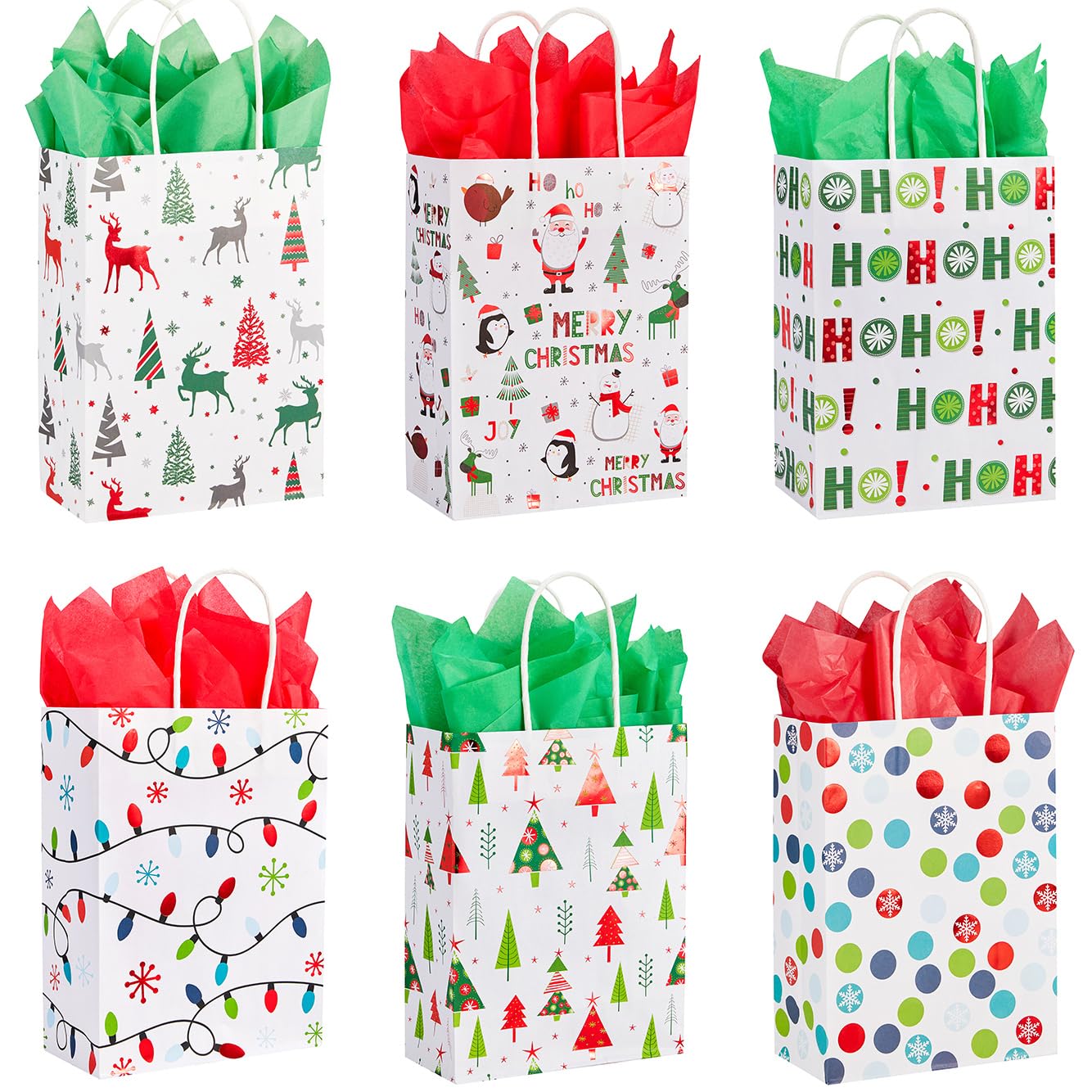 SUNCOLOR 30 Small Christmas Gift Bags With Tissue paper