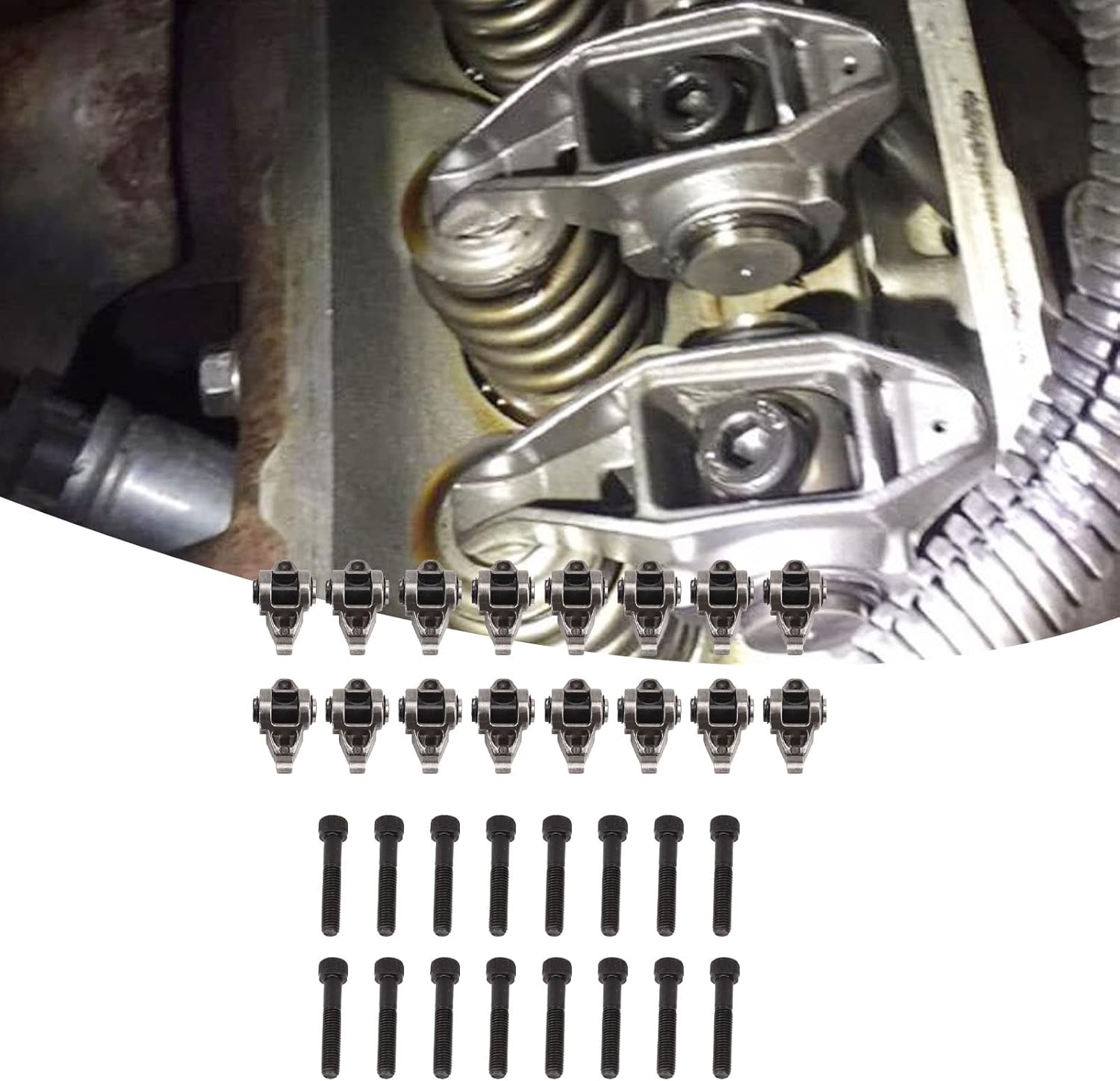 Rocker Arms Bolts with Trunnion, Rocker Arms Valve Lifter Kit Fit for LS1 LS2 LS6 LR4 Vortec 5300 LM7 L59 LM4 L33 LQ4 LQ9 4.8 5.3 5.7 6.0 Engines