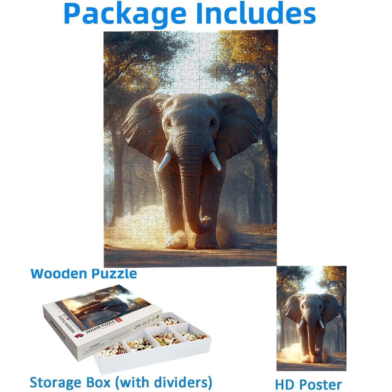 Puzzle 1500 sztuk, puzzle dla dorosłych, wyzwanie puzzle, puzzle dla całej rodziny, napis na plecach, prezenty dla kobiet, temat: (Słonie leśne) z-706