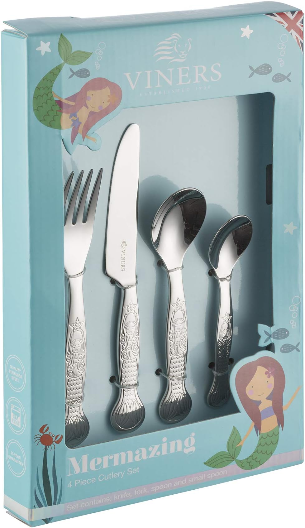 Viners Kids Mermaid 4 Piece 18/0 Silver Stainless Steel Cutlery Set