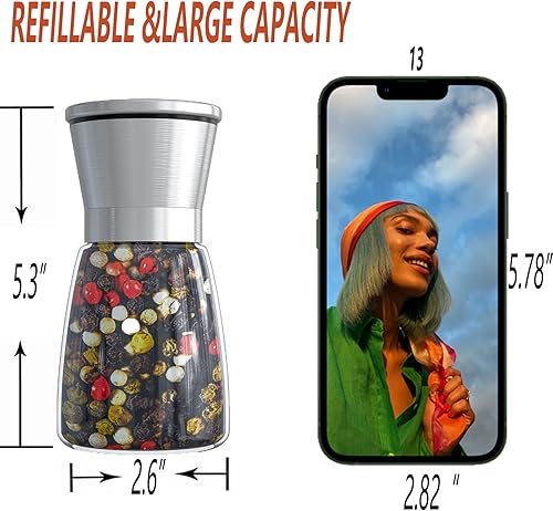 Miniatura 2 de Molinillo de Pimienta Profesional - con Rotor de Mecanismo de Acero al Carbono Endurecido de Alemania, Molino de Pimienta Rellenable 6OZ Vidrio, 1