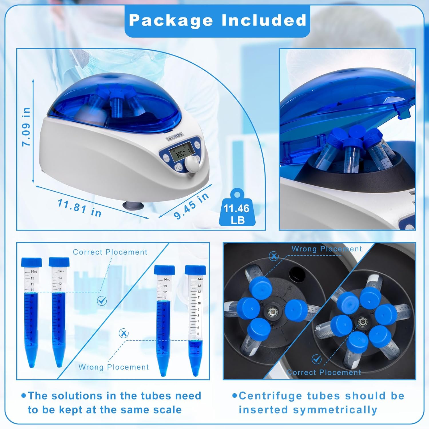 PRP Benchtop Centrifuge, 300-5000 RPM Lab Centrifuge, Max. 2600xg RCF, LCD Digital Microcentrifuge with Brushless DC Motor, Rotor for 6x15ml /10ml/ 7ml/ 1.5-5ml PRP Tubes