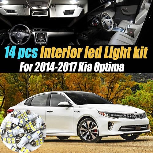 Miniatura 1 de Paquete de 14 luces LED para interior de coche, color blanco estupendo, 6000 K, compatible con Kia Optima 2014-2017