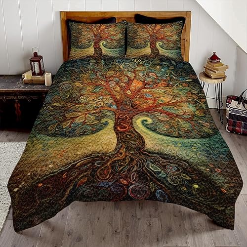 Patrones de edredón personalizados del árbol de la vida, edredón del árbol de la vida, edredón tamaño King, árbol de la vida, edredón de 3 piezas