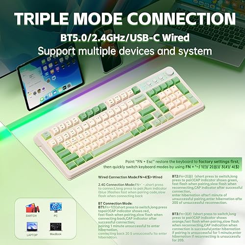 Miniatura 3 de AULA Teclado para juegos S99, teclados de computadora inalámbricos, triple modo Bluetooth2.4GHzUSB-C, teclado cremoso personalizado con teclado