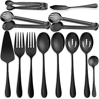 12 PCS Stainless Steel Serving Utensils - Large and Slotted Spoons, Fork...