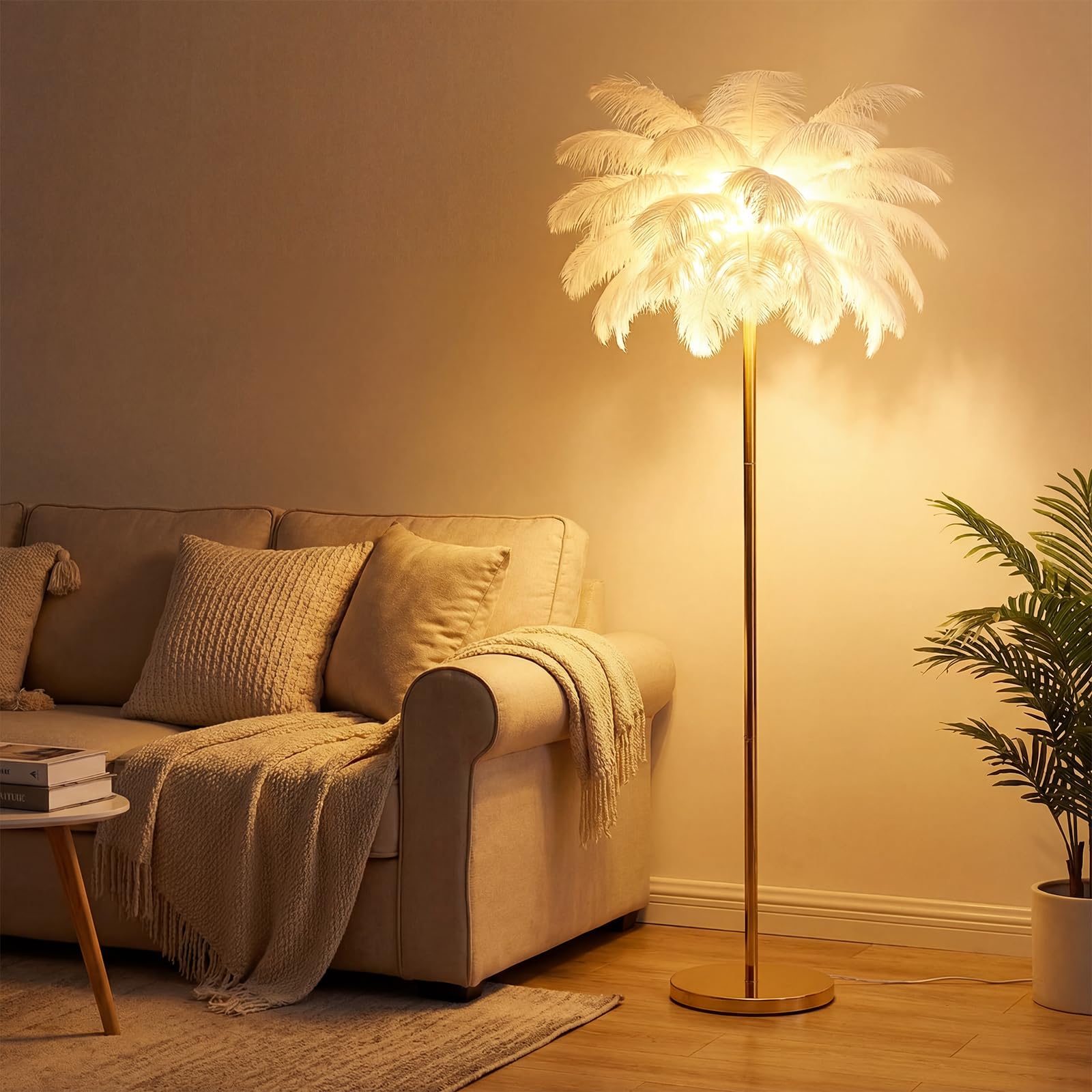 Federlampe Stehlampe, Straußenfeder-Stehlampe 160cm Große, 3 Farbtemperaturen, G4 Led Lampen Wohnzimmer, für Wohnzimmer Kinderzimmer Schlafzimmer, Lesen, Büro