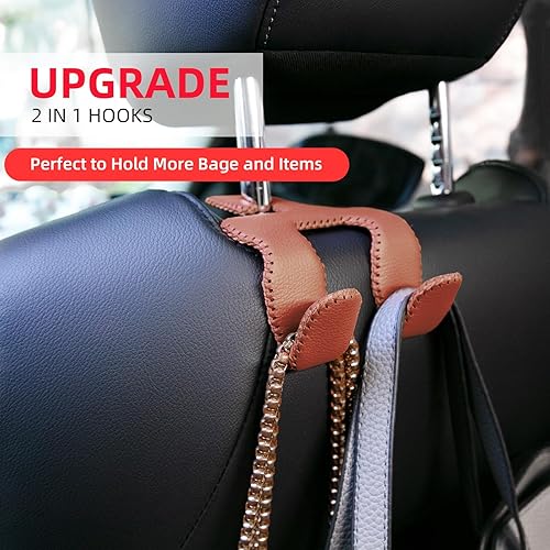 Miniatura 10 de Ganchos de coche para bolsos y bolsos, colgador duradero 2 en 1, gancho de cuero para reposacabezas, organizador de asiento trasero de automóvil, 1