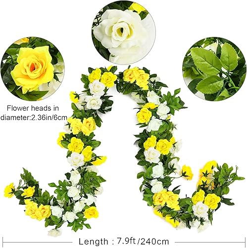 Miniatura 2 de JUSTOYOU Paquete de 2 guirnaldas de rosas falsas (15.8 pies), enredaderas de rosas artificiales, flores colgantes de seda para boda, hogar, telón de