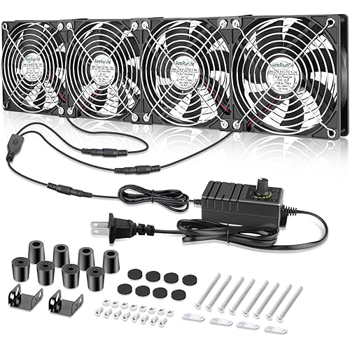 4X 120mm Server Rack Fan with Speed Controller Big Airflow 110V 120V 220V 240V DIY AC Fans for Mining Rig, Crawlspace, Basement, Refrigerator, Greenhouse Cooling