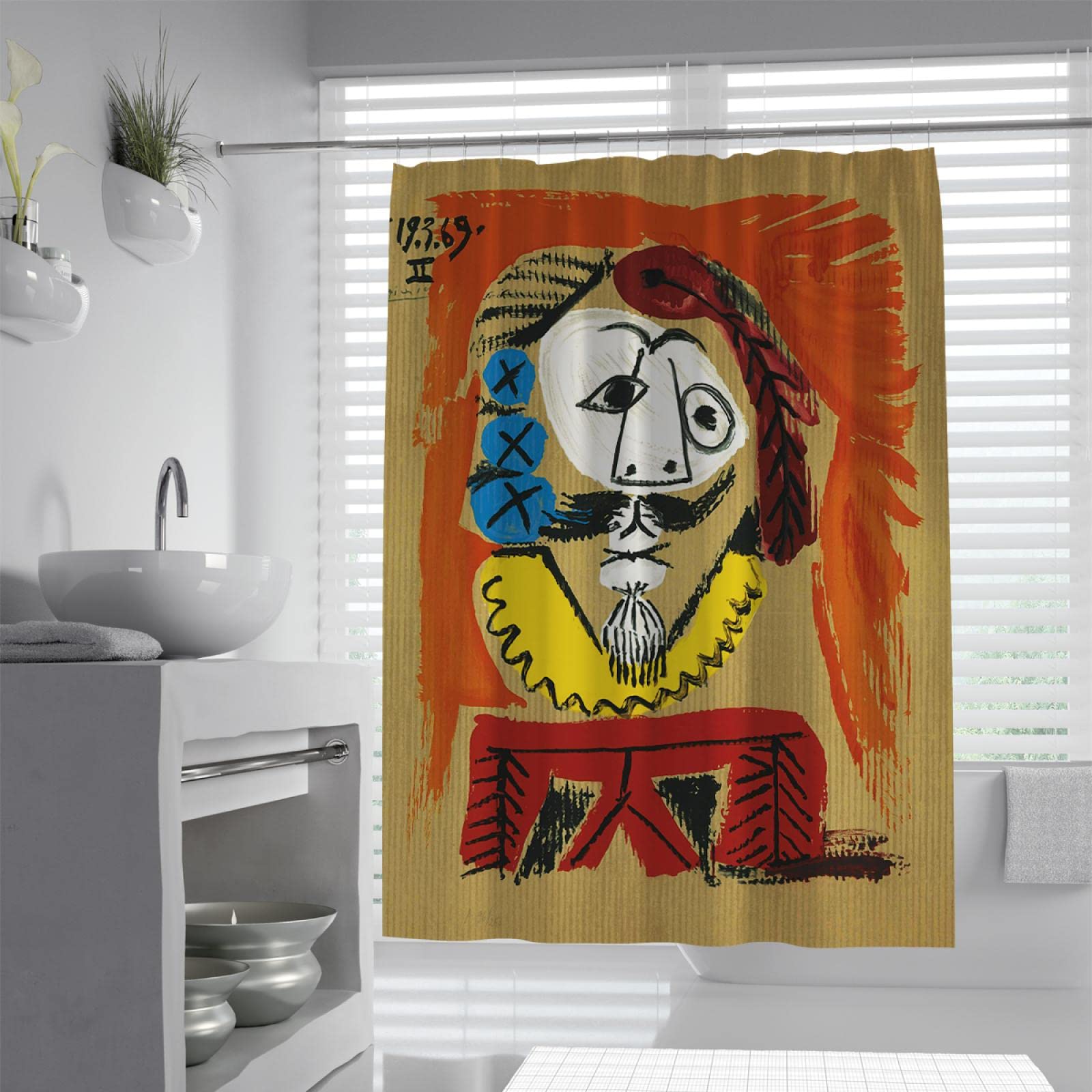 Famoso Pintor Picasso Cortinas de Ducha Sets con 12 Ganchos Diseños Resistentes al Agua Lavable Cortina de Ducha de habitación húmeda Hotel Calidad roja W280xL200cm