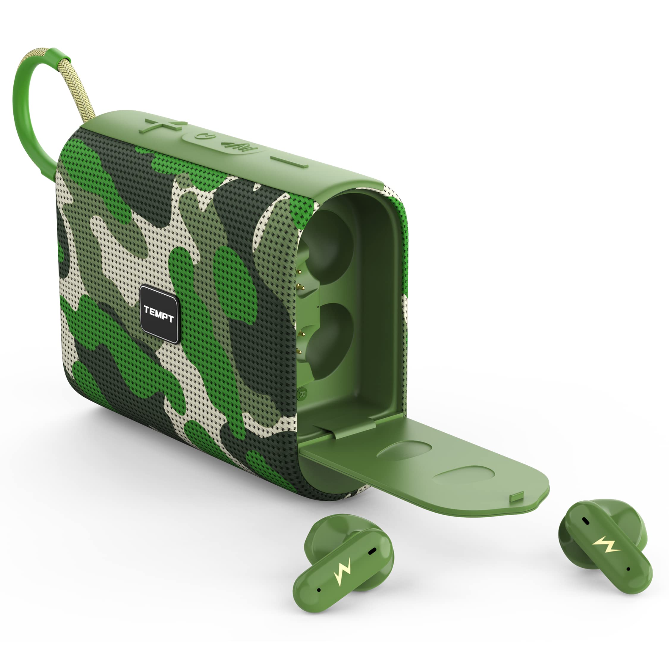 TEMPT Juggler Bluetooth Speaker with in-Built TWS Earbuds, 52mm Wireless Speaker Bass Drivers, 13mm Ear Buds Drivers, Type C Charging Jack, Lightweight & Portable Mini Soundbox, BT V5.3 (Army Green)-image-41
