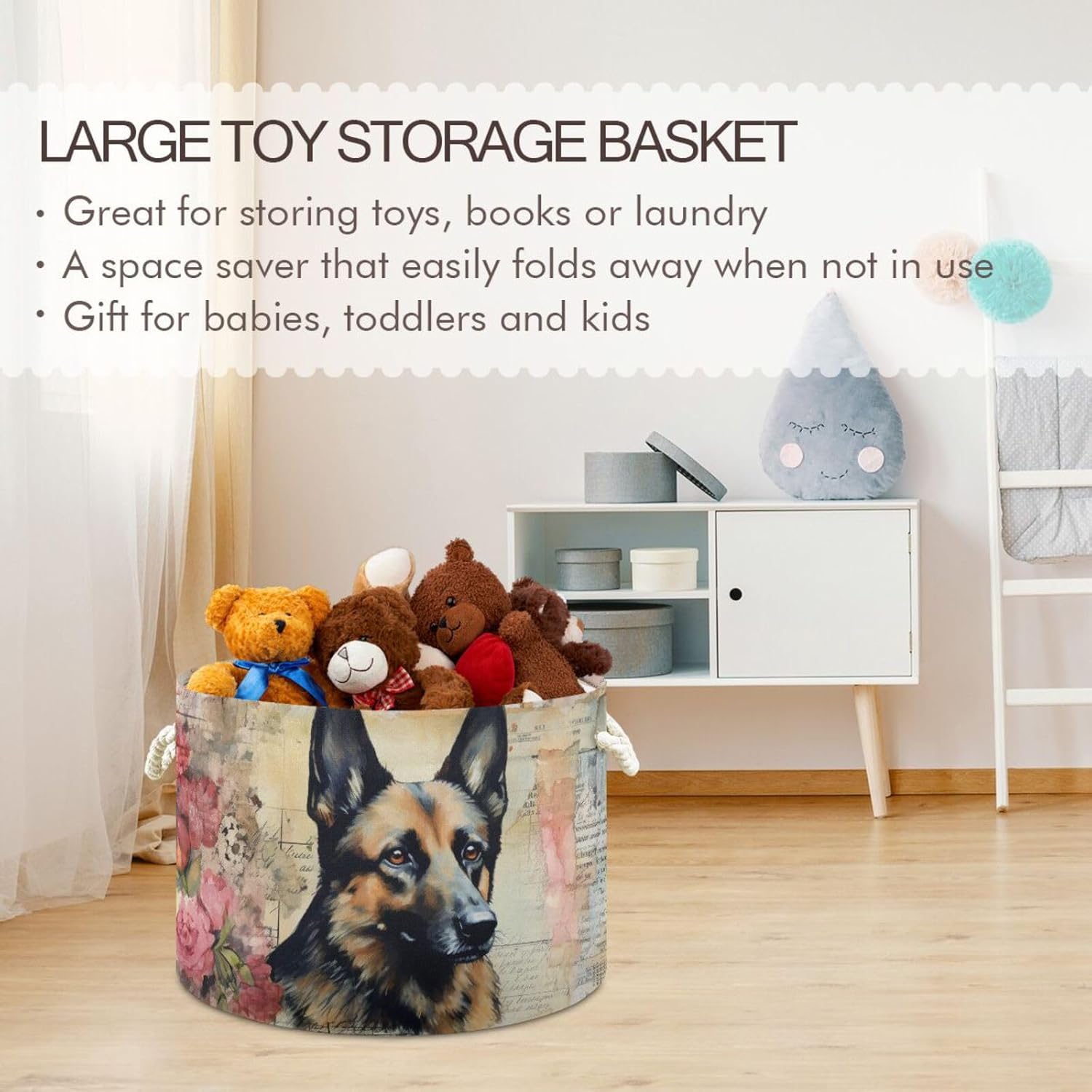 Canvas Storage Organizer Bin, Old Newspaper Dog (1) Storage Basket Laundry Hamper with Handle for Clothes Playroom Decor, Large, 20 in Diameter