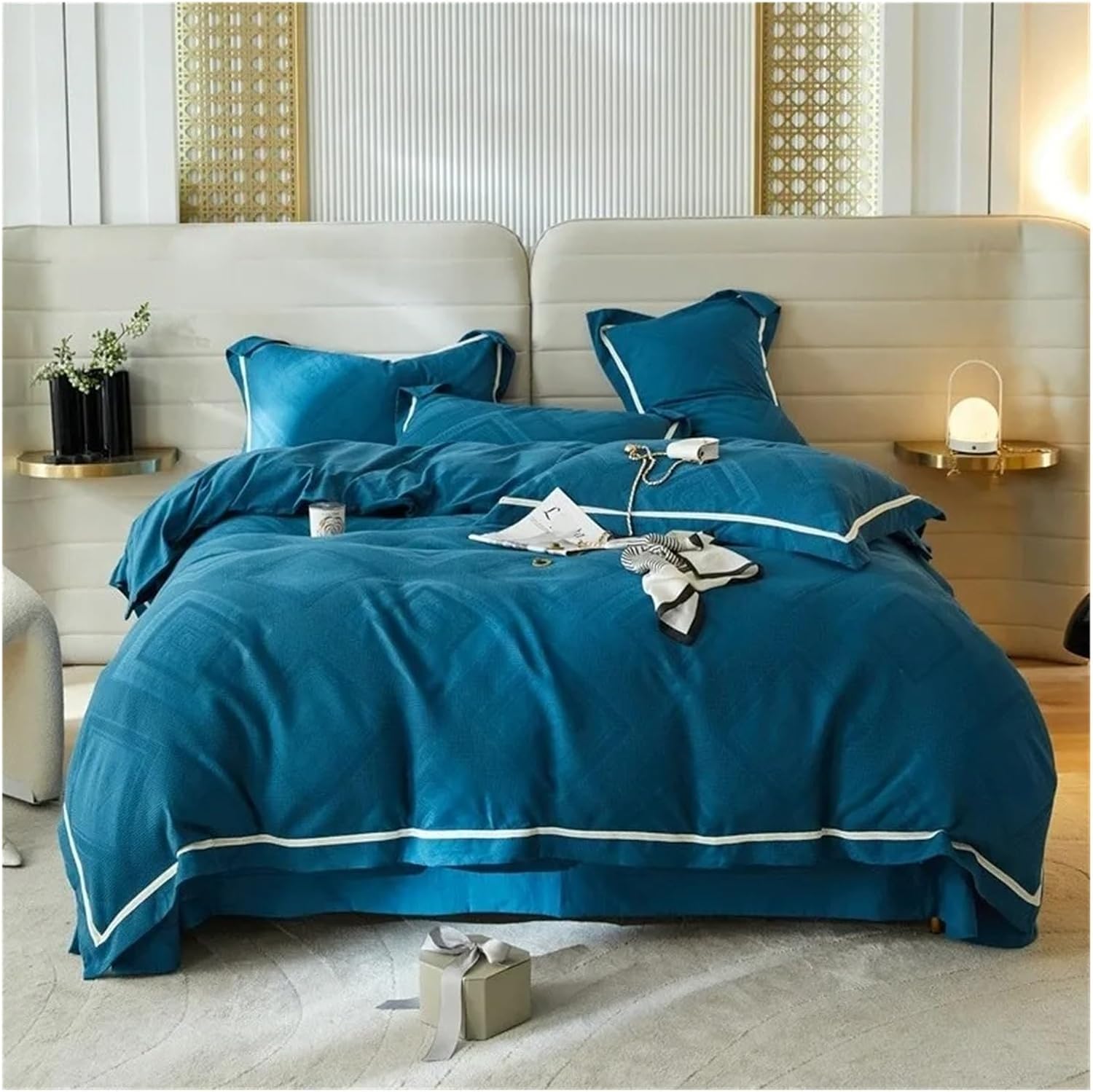 100% Cotton Waffle Texture Geometric Duvet Cover Set Double Queen King 4Pcs Soft Breathable Bedding Sets Bed Sheet Pillowcases,Bed