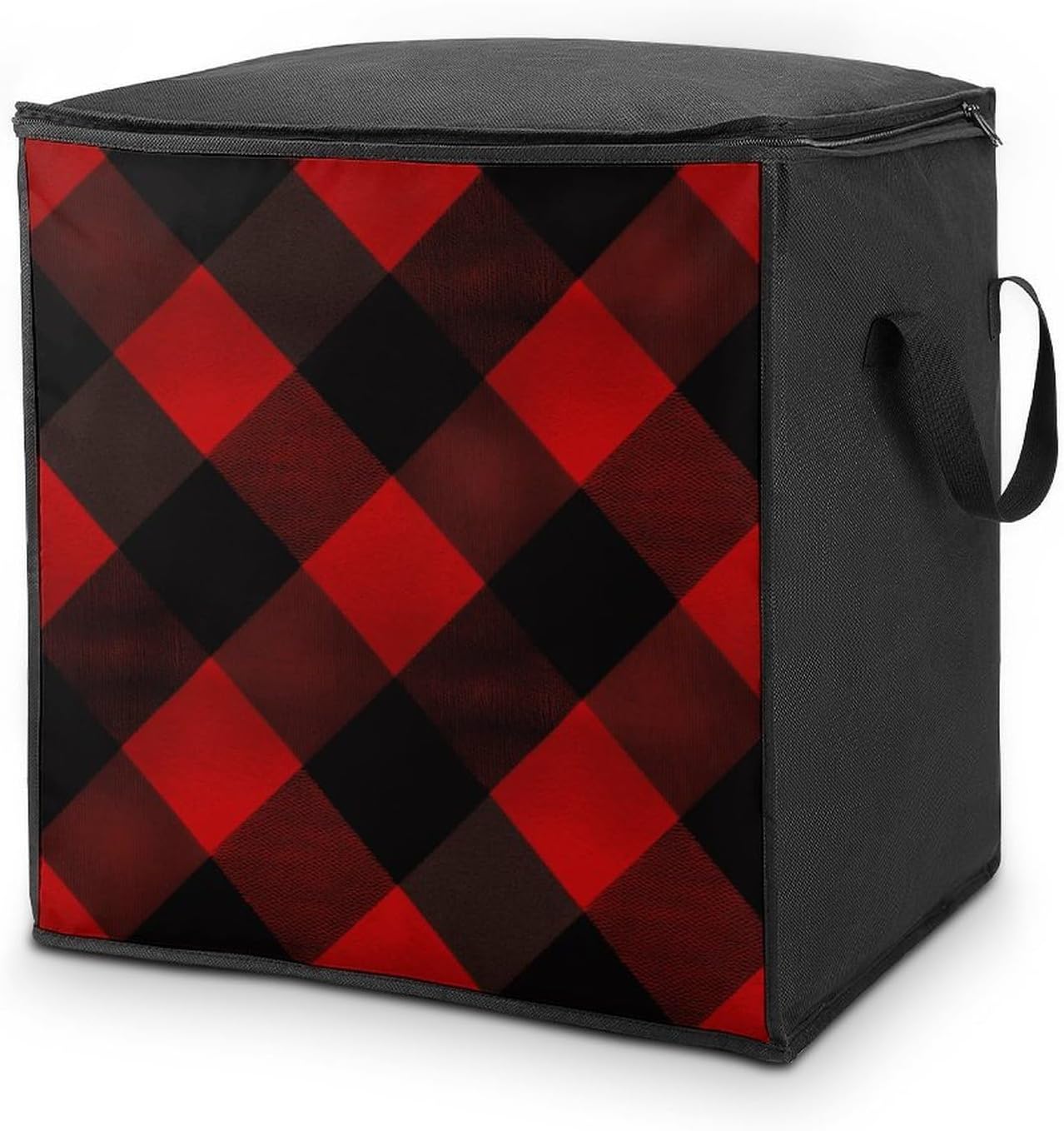 Plaid Red And Black Storage Bags Moving Bags Storage Bins | Comforter Storage Bag Reinforced Handles & Zippers Foldable Closet Organizers and Storage for Blanket Pillow Clothes