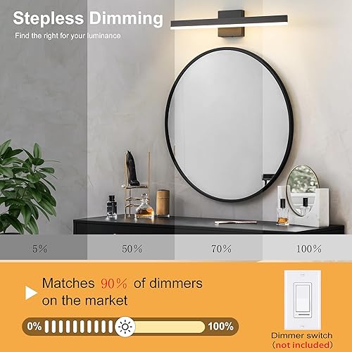 Miniatura 4 de Lámpara de tocador de baño negra de 23.6 pulgadas, 14 W regulable 5CCT LED moderna lámpara de baño sobre espejo - Certificado ETL
