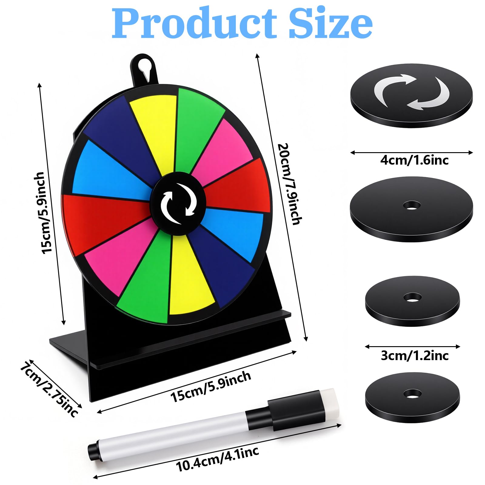 CYZBL 6 Inch Heavy Duty Spinning Prize Wheel with Stand, 12 Slots Fortune Roulette Game - Image 2