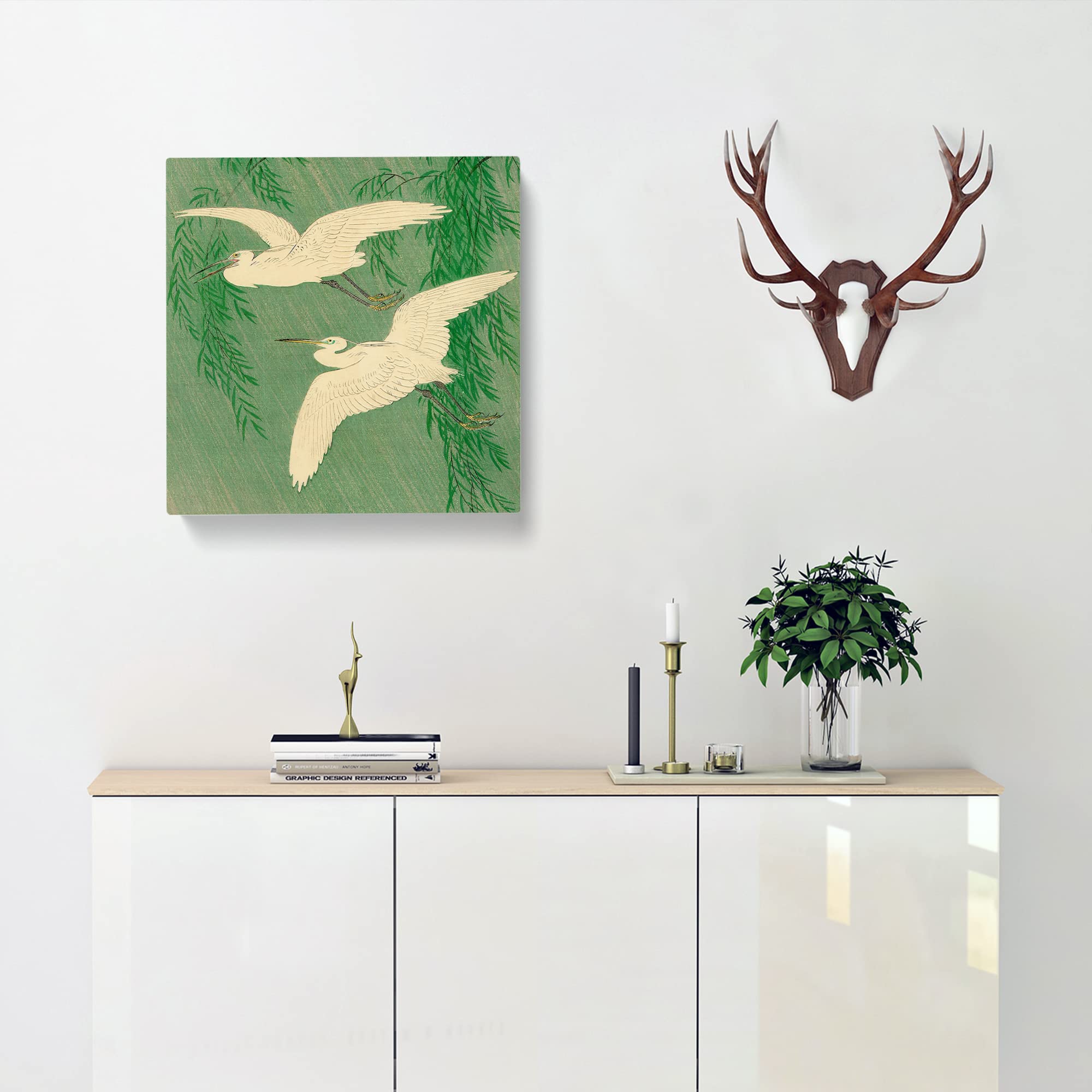 Willow & White Egrets by Ohara Koson Canvas Print, Mixed, 35L x 35W cm - Image 3