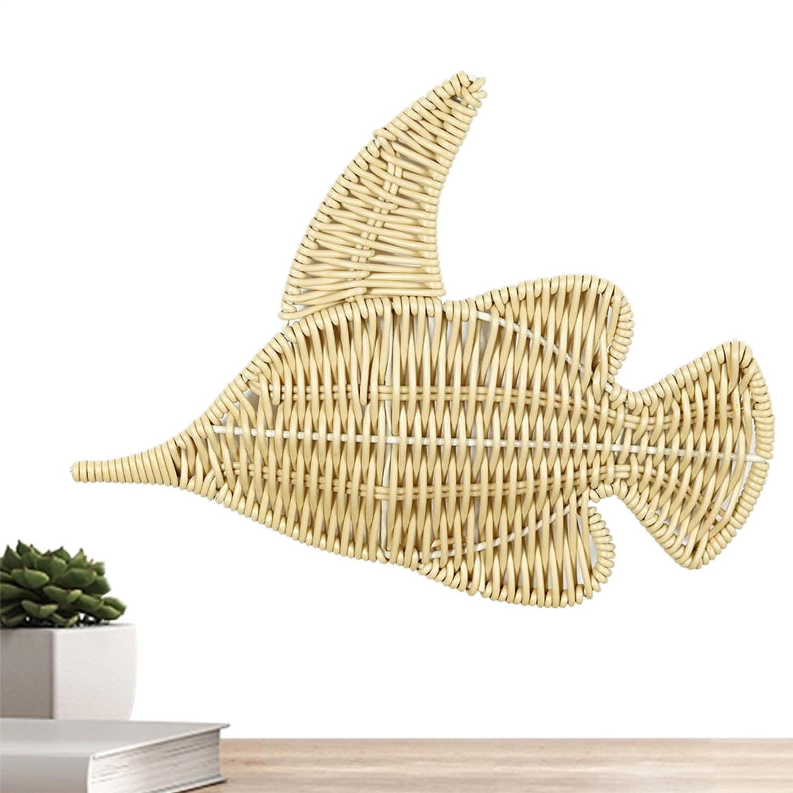 Cuelgue de Pescado de Ratán, Arte de Pared Rústico de Mimbre, Decoración Náutica para el Hogar, Estatua de Pared Liviana para Decoración de Sala de Estar y Baño, Uso para Regalos de Boda y Fiesta de