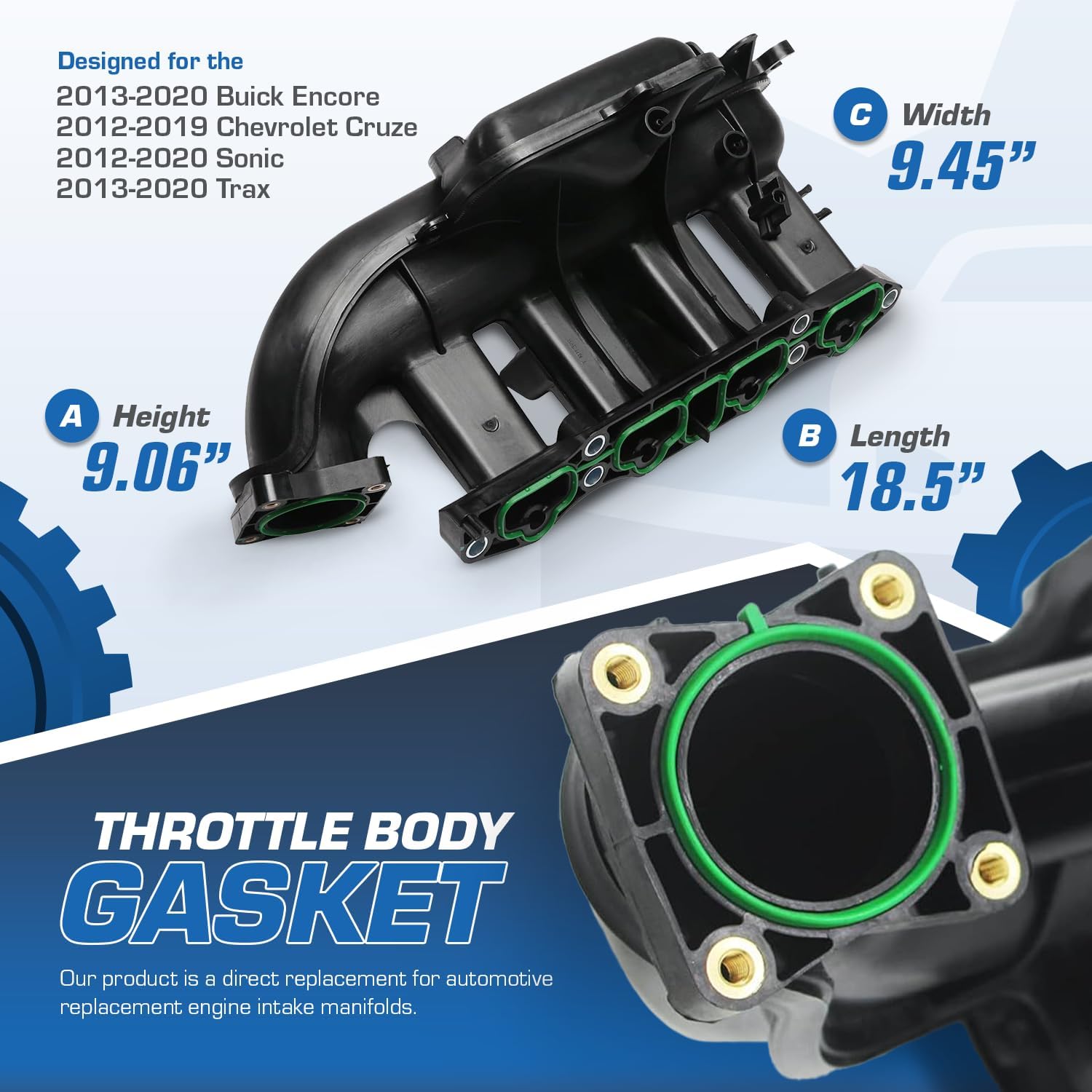 Intake Engine Manifold Assembly with Gasket Upgraded Design Compatible with 2013-2020 Buick Encore 2012-2020 Chevy Cruze Cruze Limited Sonic Trax Replaces OE# 25200449 55577314 55581014 615-380