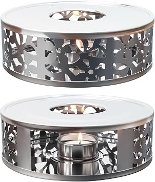 Tea Warmer Petals Silhouette, 2 Pack Stainless Steel Teapot Warmer with Tealight Holder