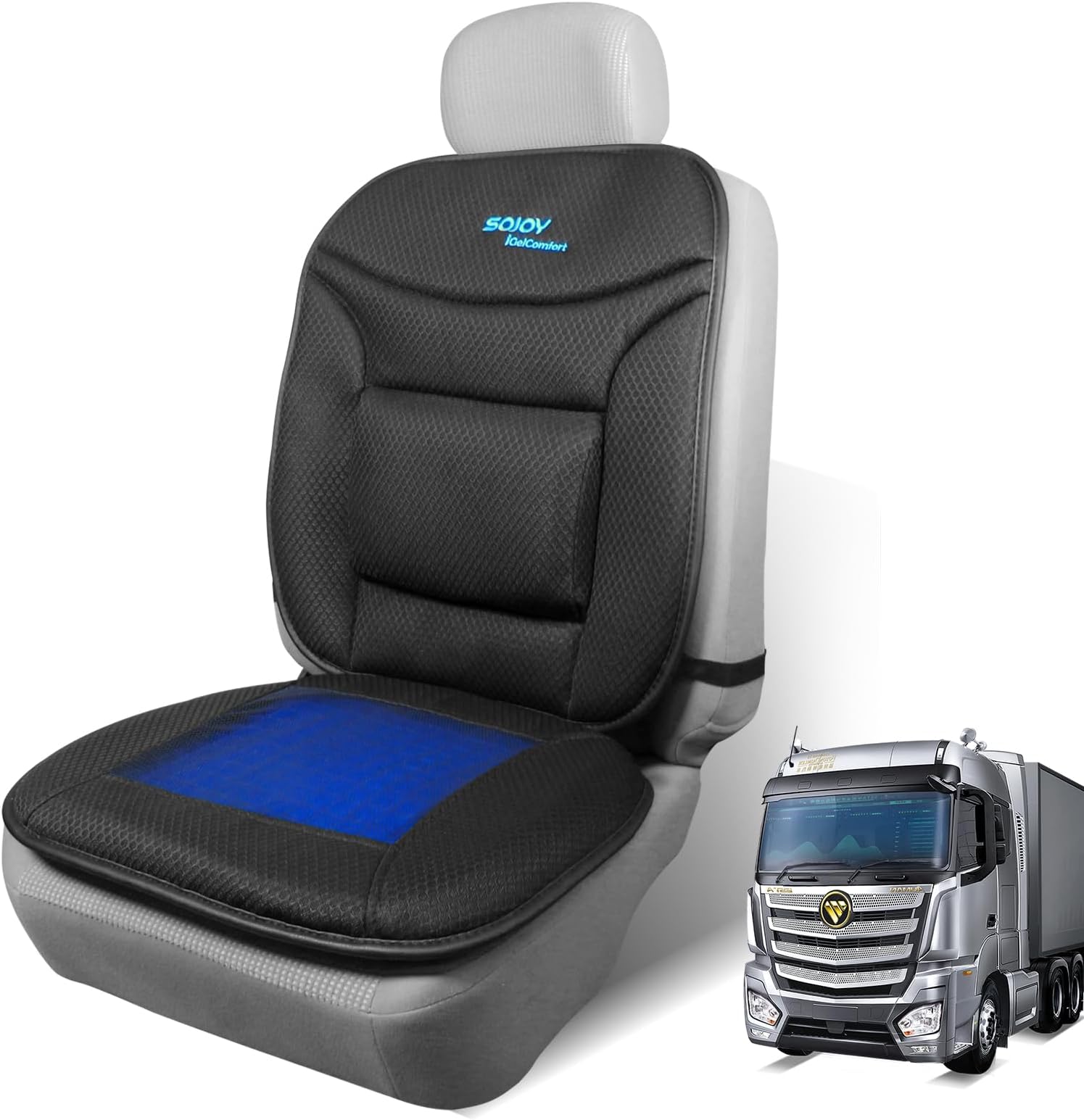 Sojoy Truck Seat Cushion with Firm Lumbar Support,Gel Seat Cushion with Upper Lower Back Support Pillow for Office,Car,Truck, Pain Relief Coccyx Seat Cushion