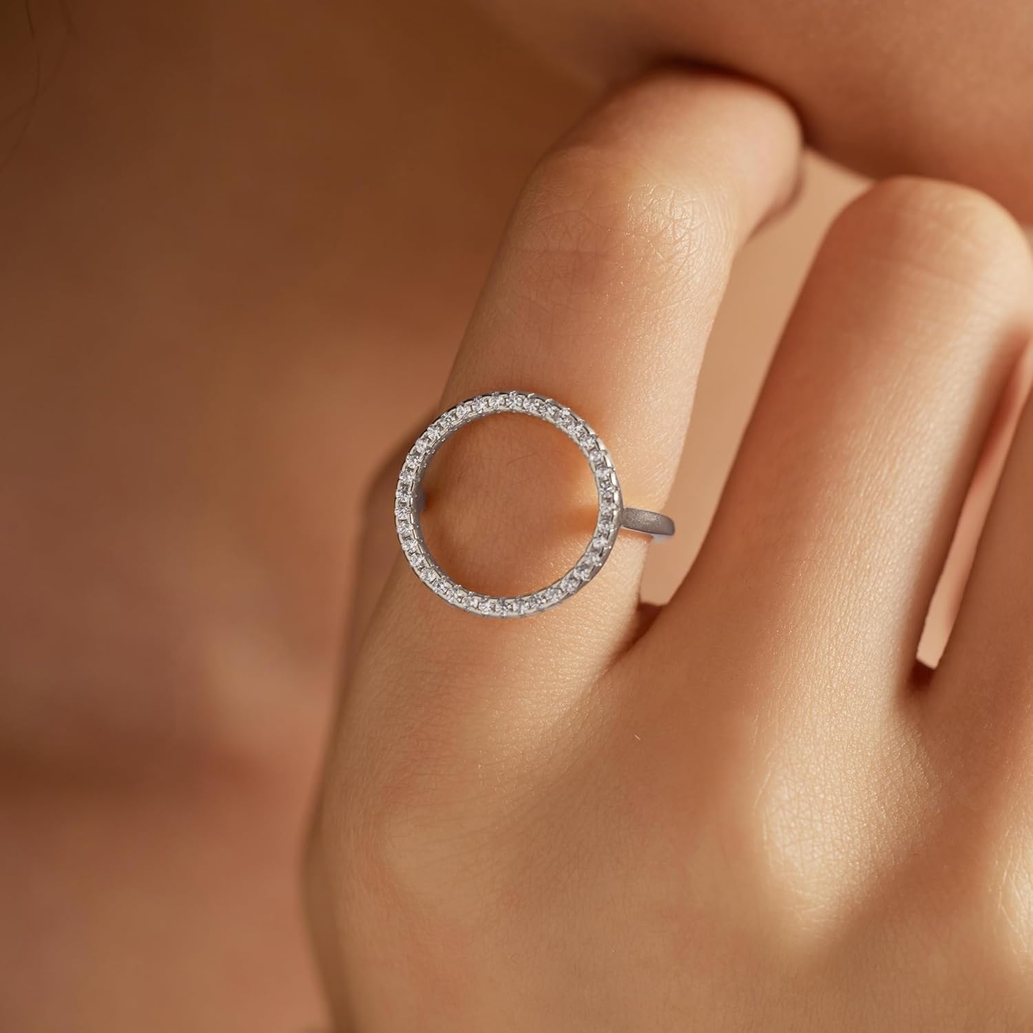 Circle Ring for Women 925 Sterling Silver Karma Ring Dainty Cubic Zirconia Mother Daughter Rings Friendship Rings Minimalism Statement Ring Birthday Christmas Gifts for Her - Image 3