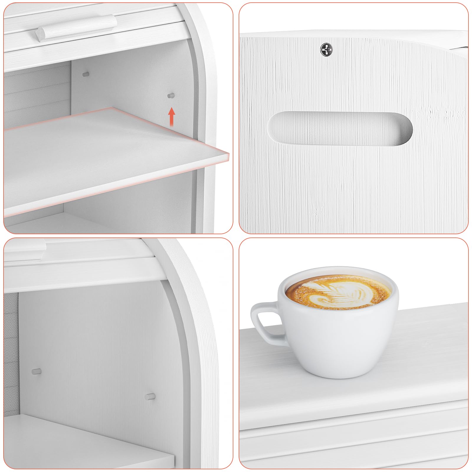 G.a HOMEFAVOR Panera de bambú, panera de bambú de 2 capas, caja de pan enrollable con capa extraíble, autoensamblaje, color blanco