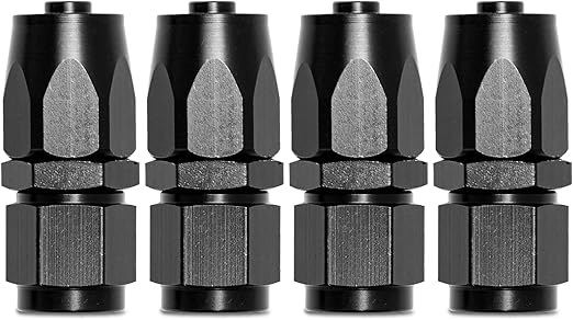 6AN Straight End Fitting 4 Pcs for Braided Fuel Oil Gas Line Hose End 6 AN Fittings Aluminum Black