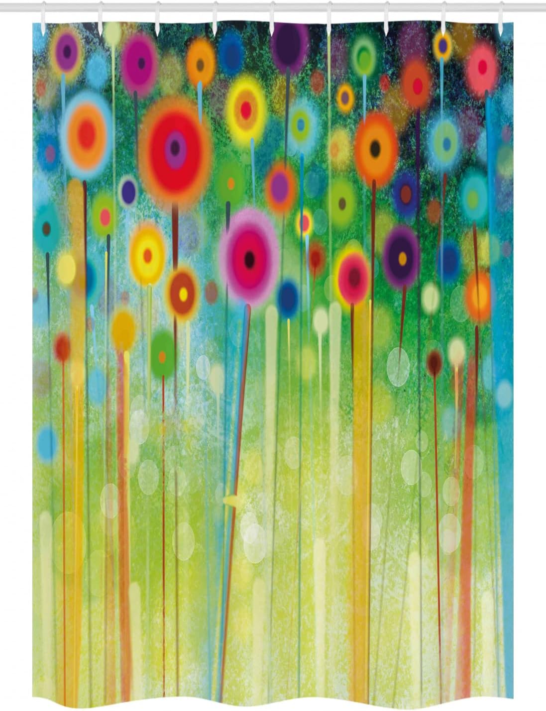 Ambesonne Flower Stall Shower Curtain, Abstract Dandelion Inspired Spiral Blooms Petals Geometrical Shapes Nature Art, Fabric Bathroom Decor Set with Hooks, 54" W x 78" L, Green Earth Yellow