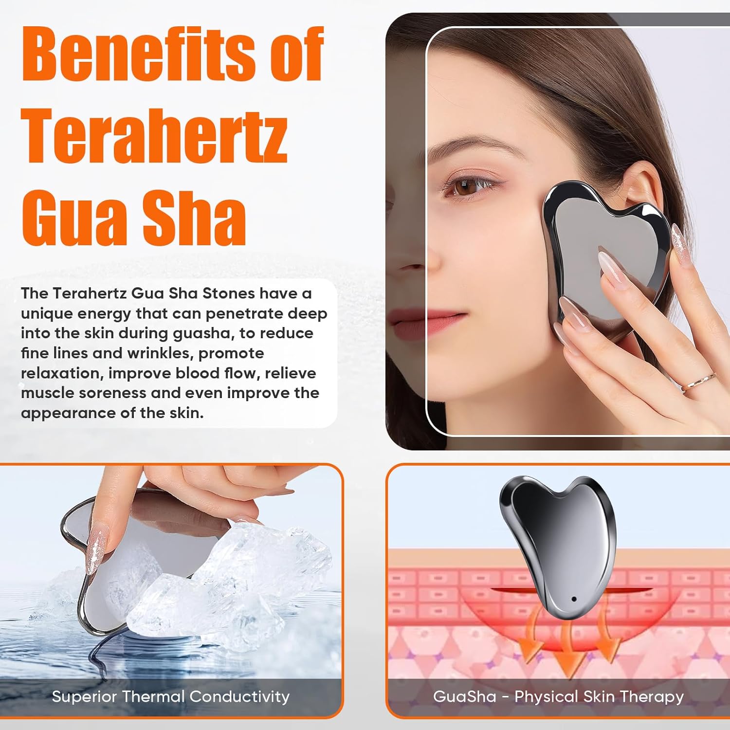 Terahertz Gua Sha Facial Tools Stone for Enhanced Lymphatic Drainage, Reduced Puffiness, Relieved Facial Tension – 100% Natural Terahertz Stone Gua Sha - Image 2