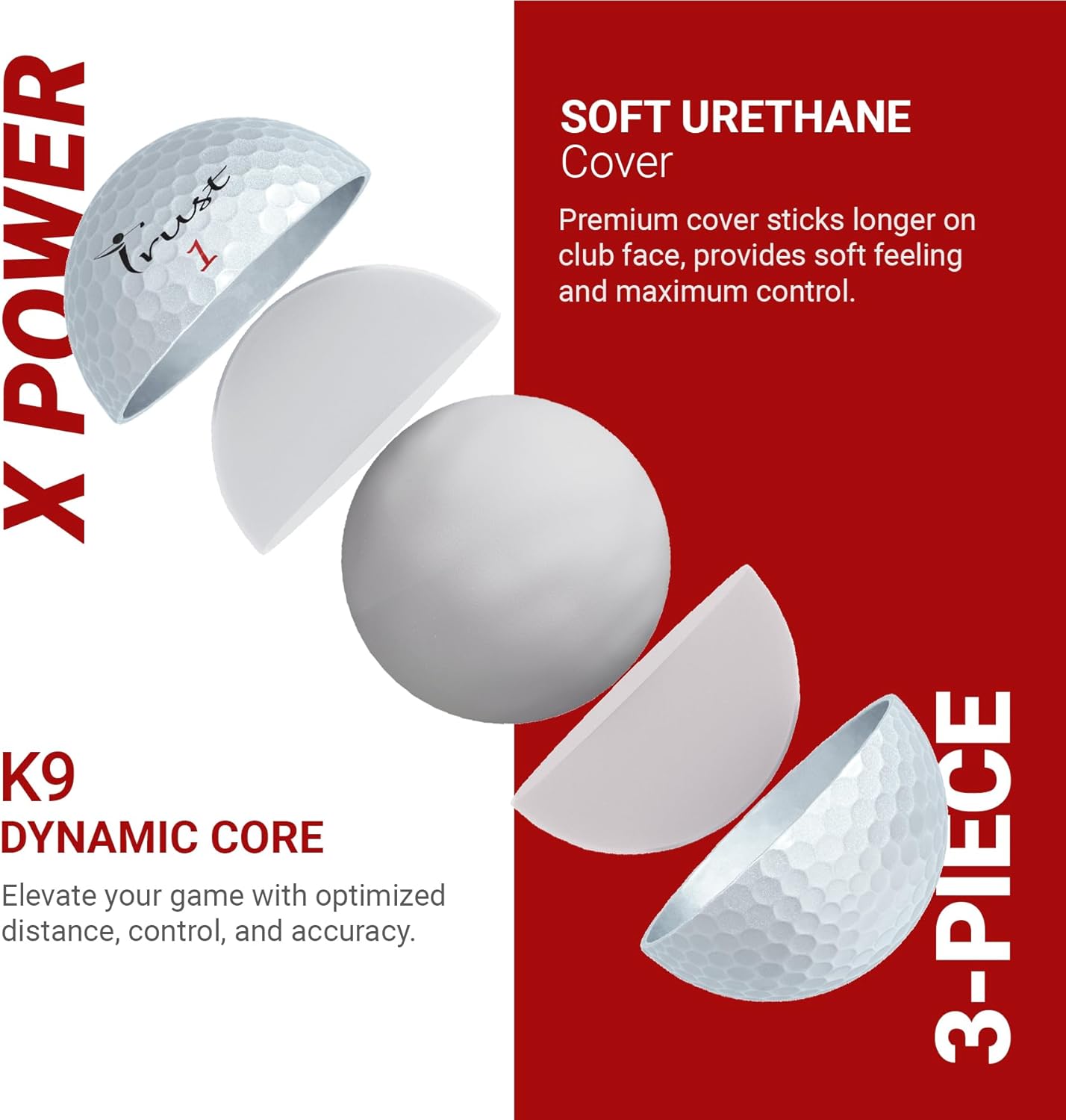 Trust Golf Ball Bison V/X Power–Designed for Professionals and Low Handicappers, Maximum Distance, Stopping Power, Soft Feel, Straight Flight, Urethane Cover for Ultimate Control (White-12/48 Balls)