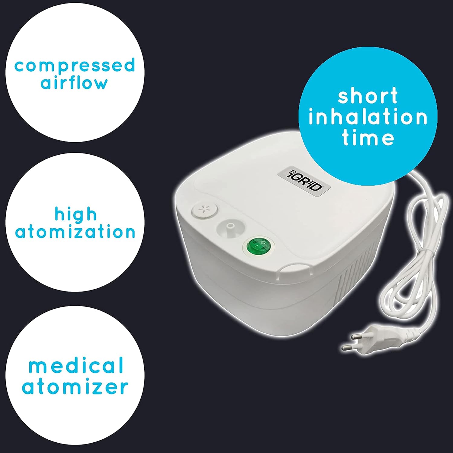 iGRiD Ultra Compact & Low Noise Compressor Nebulizer For Children & Adults, Nebulizes Liquid Medication, For Cold, Asthma & Respiratory Diseases