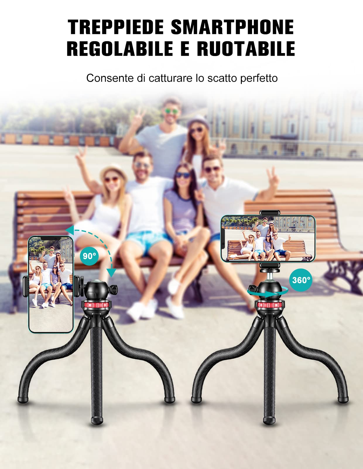 CIRYCASE Treppiede Smartphone, Flessibile Mini Cavalletto per Smartphone Octopus con Telecomando Bluetooth Wireless, 360° Rotabile & Portatile, Compatibile con Phone/Fotocamera, Ideal per Video/Selfie