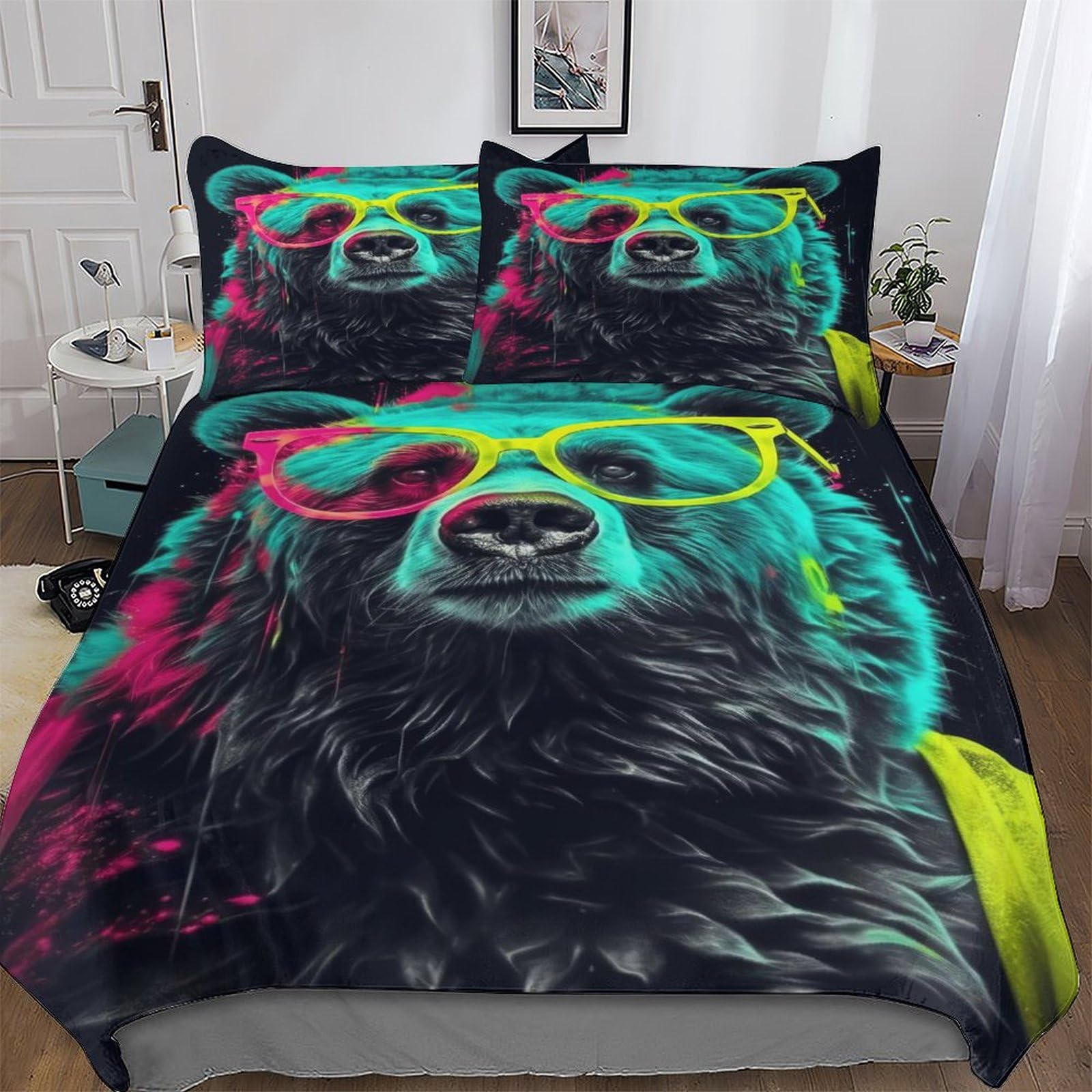 Housse de couette ours en microfibre douce, parure de lit king size grand confort