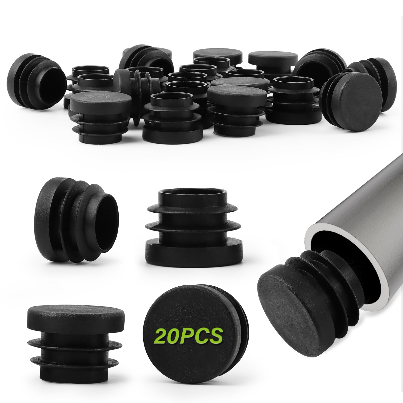 20PCS Tapones Redondos 25mm, ELEPRUC Tapón de Tubería Redondos, Insertos Redondas de Tubo, Tapas de Plástico para Patas de Mesa, Sillas, Muebles y Tubos de Acero, Acero Inoxidable y Aluminio